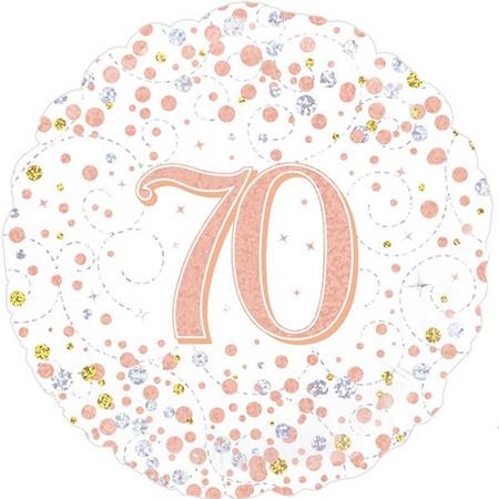 70th Sparkling Fizz Birthday White & Rose Gold Holographic