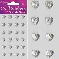 Stickers Diamanten Hartjes Glitter zilver (24) (per vel)