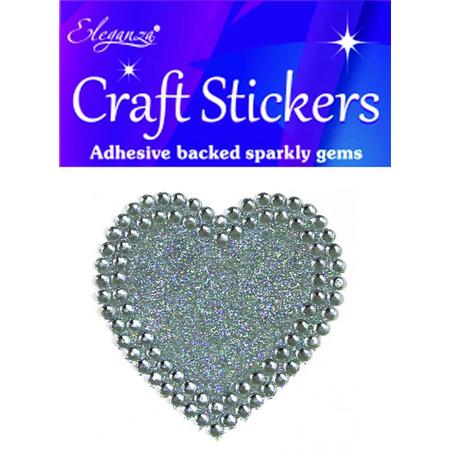 Stickers Hart Zilver Diamant met Glitters (per vel)