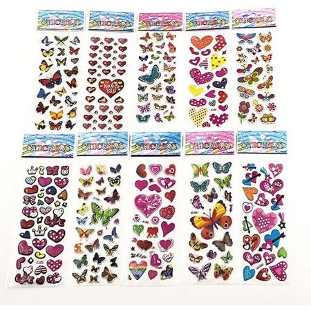 Super leuke 10 vellen stickers voor kinderen - Hoge kwaliteit kinderstickers - Hartjes en Vlinders