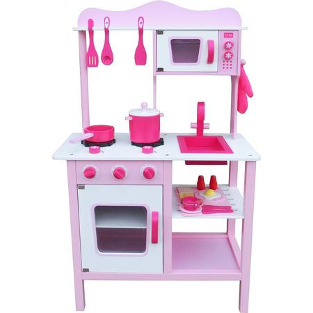 Pink wooden play kitchen with cookware set Houten Keuken