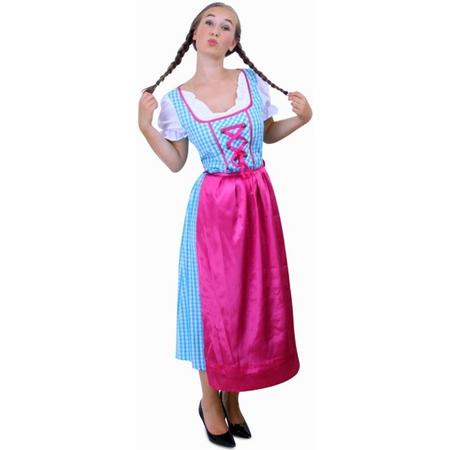 Lange Dirndl Tiroler jurk Heidi blauw roze - maat 40 M - Oktoberfest Tirol jurkje met schort carnaval