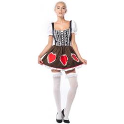 Tiroler Jurkje – Dirndl Heidi Ho - Oktoberfest kleding voor dames – Dirndl jurkje maat L – Verkleedkleding voor dames kleur rood met bruin