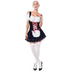 Tiroler Jurkje – Dirndl Theresia - Oktoberfest kleding voor dames – Dirndl jurkje maat L – Verkleedkleding voor dames kleur rood met blauw