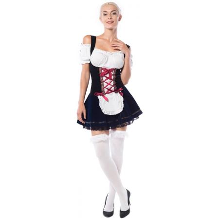 Tiroler Jurkje – Dirndl Theresia - Oktoberfest kleding voor dames – Dirndl jurkje maat S – Verkleedkleding voor dames kleur rood met blauw
