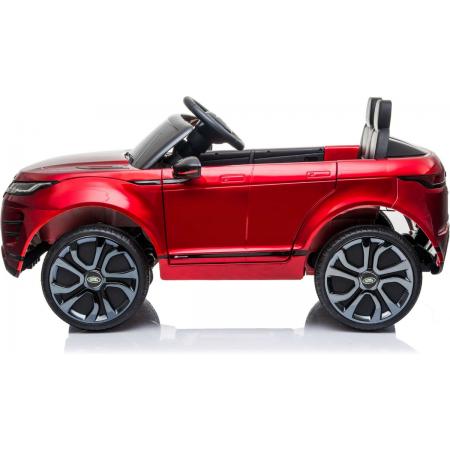 Range Rover Evoque Elektrische Kinderauto Hoogglans Rood 4×4 bluetooth rubberen banden leren stoel en 5 punts gordel