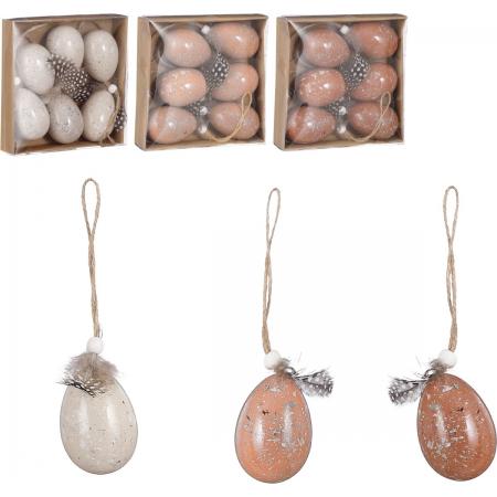 Oneiro’s Luxe 6 Ornament ei creme terra Bruin assorti -  ø L15xB15xH4 cm - SET VAN 18 Eieren– decoratie – pasen – paasdecoratie – paashaas – eieren – has – kip – gekleurde eieren – paastak – lente – feestdecoratie