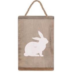 Oneiro’s Luxe Sign rabbit historic wood 19x29x2 cm Natural/White – decoratie – pasen – paasdecoratie – paashaas – eieren – has – kip – gekleurde eieren – paastak – lente – feestdecoratie