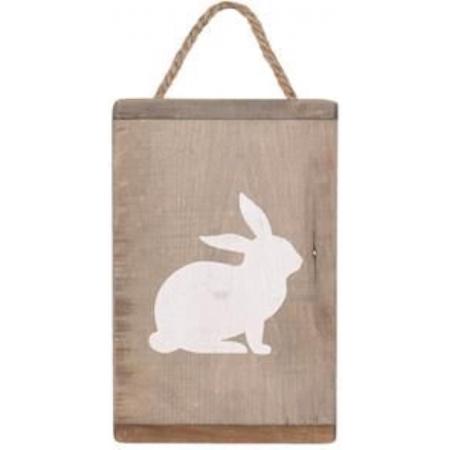 Oneiro’s Luxe Sign rabbit historic wood 19x29x2 cm Natural/White – decoratie – pasen – paasdecoratie – paashaas – eieren – has – kip – gekleurde eieren – paastak – lente – feestdecoratie