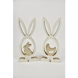 Oneiro’s Luxe Wooden Rabbit 14x2x32 cm, 2ass. Natural/white - PER 1 STUCK – decoratie – pasen – paasdecoratie – paashaas – eieren – has – kip – gekleurde eieren – paastak – lente – feestdecoratie
