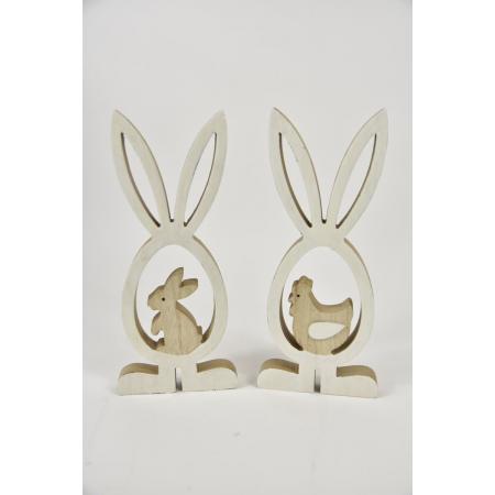Oneiro’s Luxe Wooden Rabbit 14x2x32 cm, 2ass. Natural/white - PER 1 STUCK – decoratie – pasen – paasdecoratie – paashaas – eieren – has – kip – gekleurde eieren – paastak – lente – feestdecoratie
