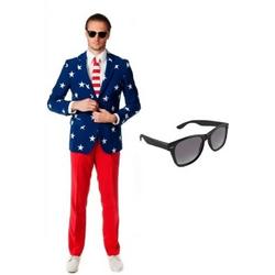 Heren kostuum / pak met Amerikaanse vlag print maat 48 (M) met gratis zonnebril