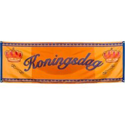 3x Oranje Koningsdag spandoek/ banner/ vlag 220 x 74 cm - Oranje Koningsdag versiering/ straatversiering