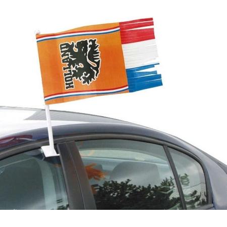 4x Oranje Holland autovlag voetbal supporter 30 x 45 cm - Oranje feest/ Ek/ Wk versiering artikelen