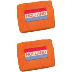 Set van 4x stuks oranje pols zweetbandjes vlag Holland geborduurd - supporters artikelen