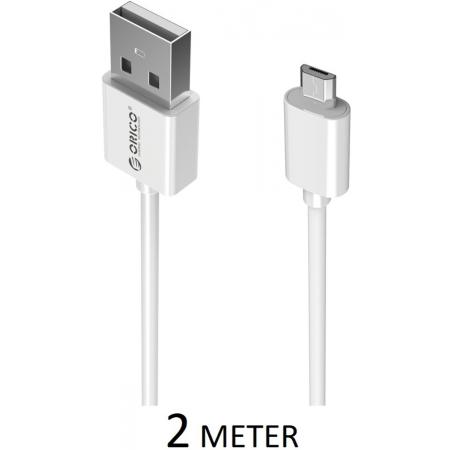 Orico - 2 Meter Extra Lange Oplaadkabel – 3 Ampère - Fast Charge – Dataoverdracht – Micro USB - Wit