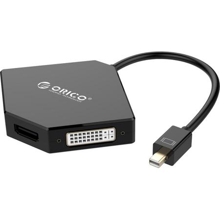 Orico - 3-in-1 Mini Displaypoort naar 4K HDMI, DVI en VGA Adapter - geschikt voor Apple MacBook Air, Pro, iMac, Mac Mini en Mac Pro Thunderbolt - Ondersteunt Video en Audio - 17 cm - Zwart