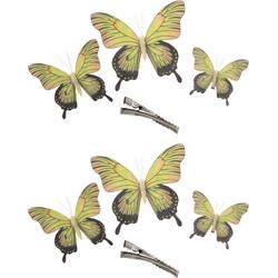 Othmar Decorations Decoratie vlinders op clip 6x stuks - geel - 3 formaten - 12/16/20 cm