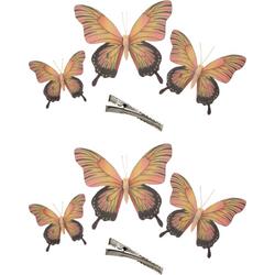 Othmar Decorations Decoratie vlinders op clip 6x stuks - geel/roze - 12/16/20 cm