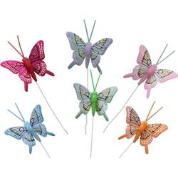 Othmar Decorations Decoratie vlinders op draad gekleurd - 48x stuks - 5 cm