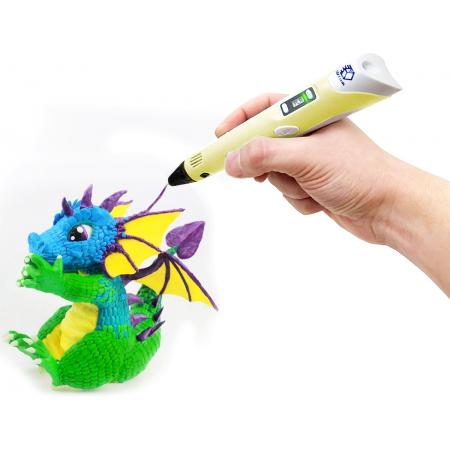 3D Teken Pen Speelgoed Starterset Geel – Tekenen en Knutselen voor Kinderen – 3D Knutselpakket met LCD Scherm en Filamenten