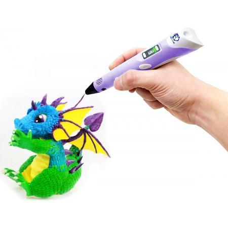 3D Teken Pen Speelgoed Starterset Paars – Tekenen en Knutselen voor Kinderen – 3D Knutselpakket met LCD Scherm en Filamenten