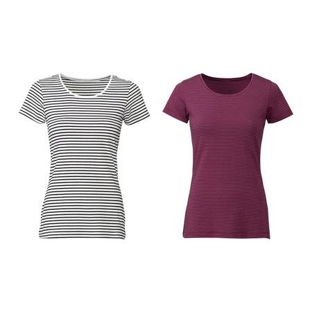 2 dames T-shirts S (36/38), Zwart gestreept/aubergine