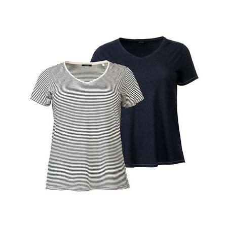 2 dames T-shirts plus size 3XL (56/58), Donkerblauw/gestreept