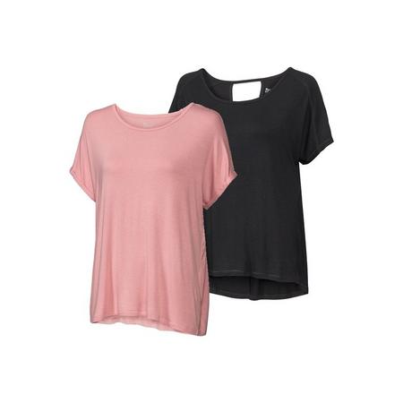 2 dames yoga T-shirts M (40/42), Roze/zwart