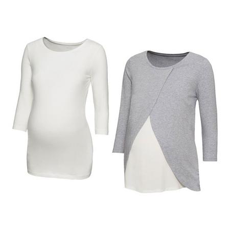 2 dames zwangerschaps shirts L (44/46), Gebroken wit/grijs