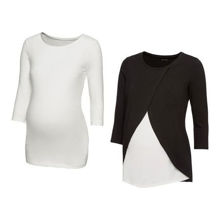 2 dames zwangerschaps shirts L (44/46), Gebroken wit/zwart