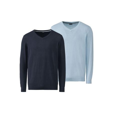 2 heren truien XL (56/58), V-hals/lichtblauw/donkerblauw