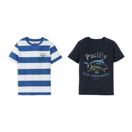2 jongens T-shirts 110/116, Blauw gestreept/donkerblauw
