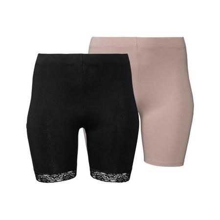 2 korte dames leggings plus size 3XL (56/58), Zwart/huidskleurig