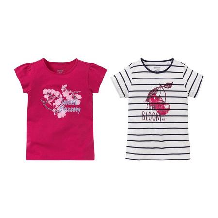 2 meisjes T-shirts 98/104, Roze/wit strepen
