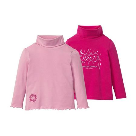 2 meisjesshirts met col 110/116, Donkerroze/roze