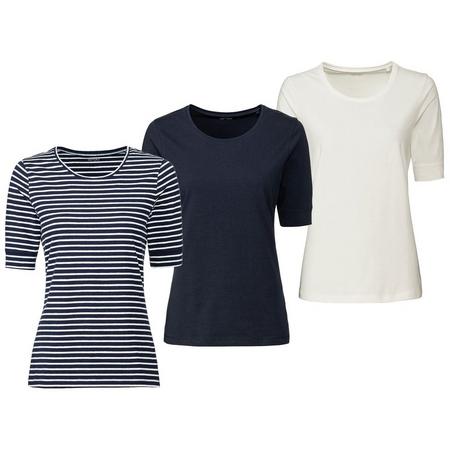 3 dames T-shirts M (40/42), Donkerblauw/wit/gestreept