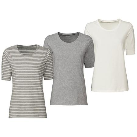 3 dames T-shirts M (40/42), Grijs/wit/gestreept