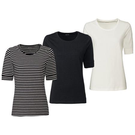 3 dames T-shirts XXL (52/54), Zwart/wit/gestreept
