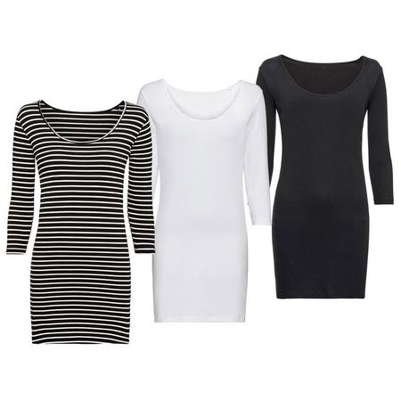 3 dames longshirts XL (48/50), Gestreept/wit/zwart