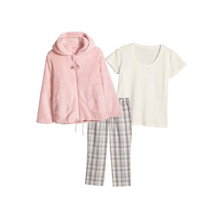 3-delige dames pyjama M (40/42), Geruit/lichtroze/wit