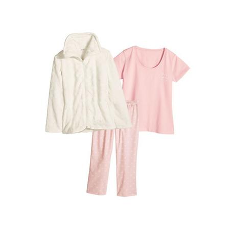 3-delige dames pyjama S (36/38), Wit/lichtroze