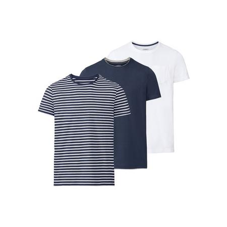 3 heren T-shirts M (48/50), Donkerblauw/wit/gestreept