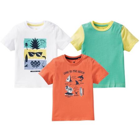 3 jongens T-shirts 86/92, Wit met print/oranje/groen