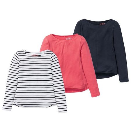 3 meisjes shirts 146/152, Wit gestreept/donkerroze/donkerblauw
