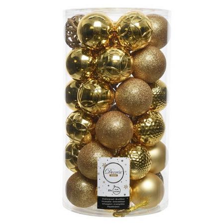 36x Gouden kunststof kerstballen 6 cm - Mix - Onbreekbare plastic kerstballen - Kerstboomversiering goud