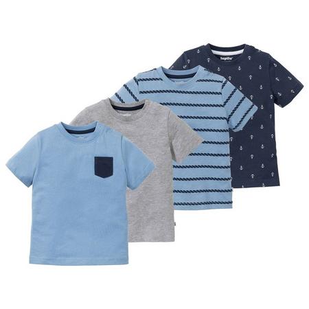4 jongens T-shirts 110/116, Blauw/grijs/donkerblauw