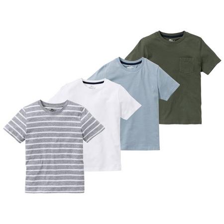 4 jongens T-shirts 158/164, Grijs gestreept/wit/blauw/kaki