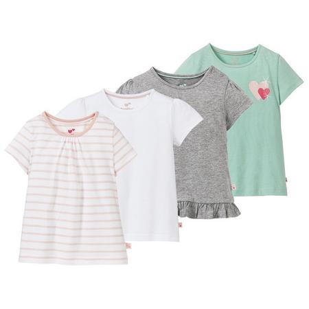 4 meisjes T-shirts 86/92, Lichtroze gestreept/wit/grijs/mint