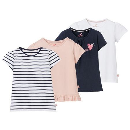 4 meisjes T-shirts 98/104, Donkerblauw gestreept/lichtroze/donkerblauw/wit